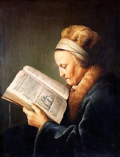 unknow artist Portrait of an old woman reading oil painting picture